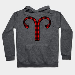 Aries Zodiac Horoscope Symbol in Black and Red Buffalo Plaid Hoodie